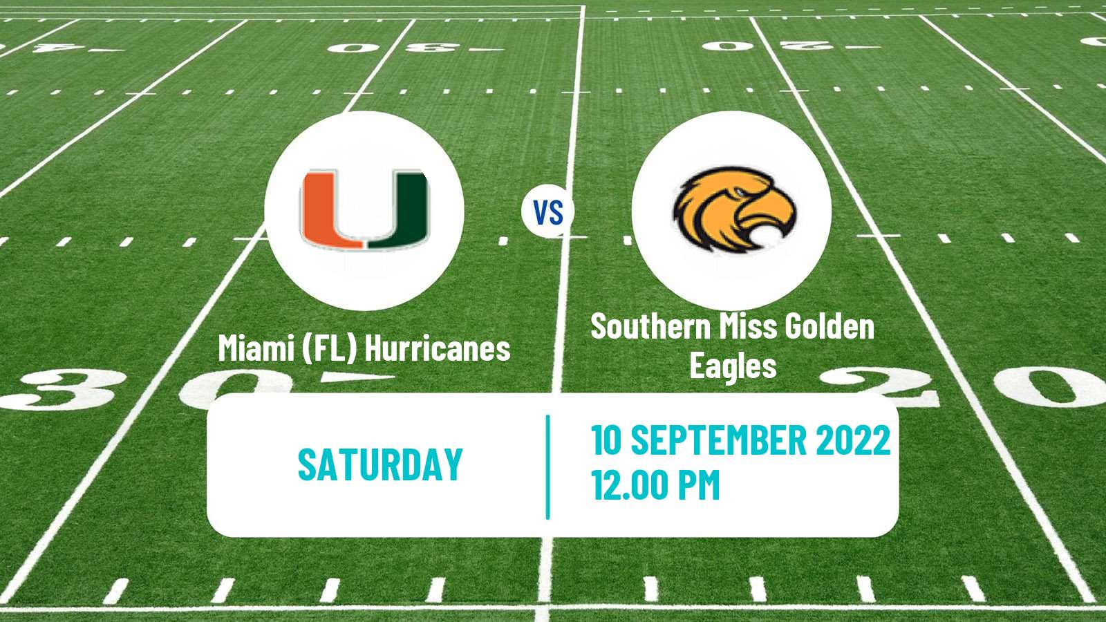 American football NCAA College Football Miami FL Hurricanes - Southern Miss Golden Eagles