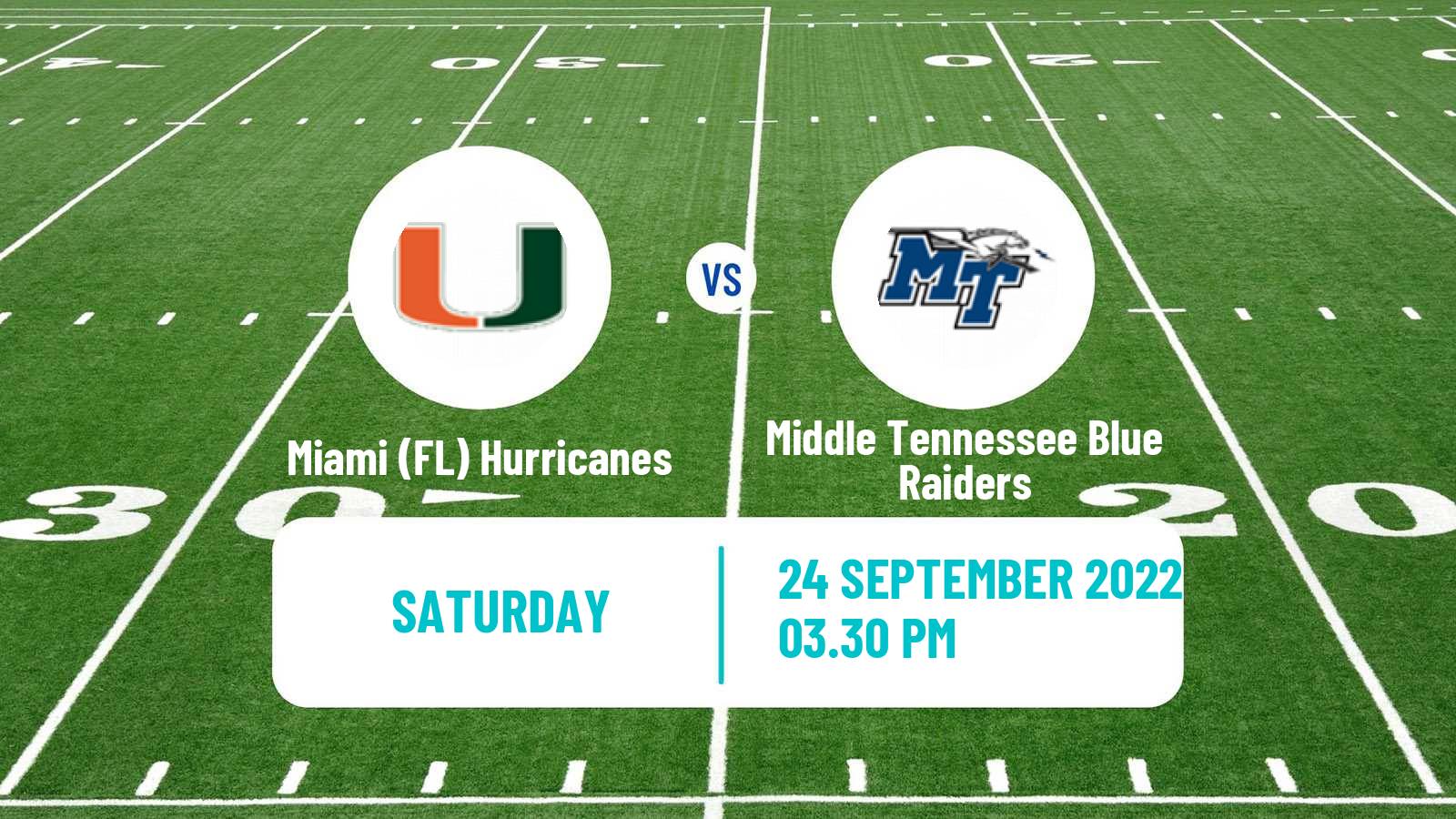 American football NCAA College Football Miami FL Hurricanes - Middle Tennessee Blue Raiders