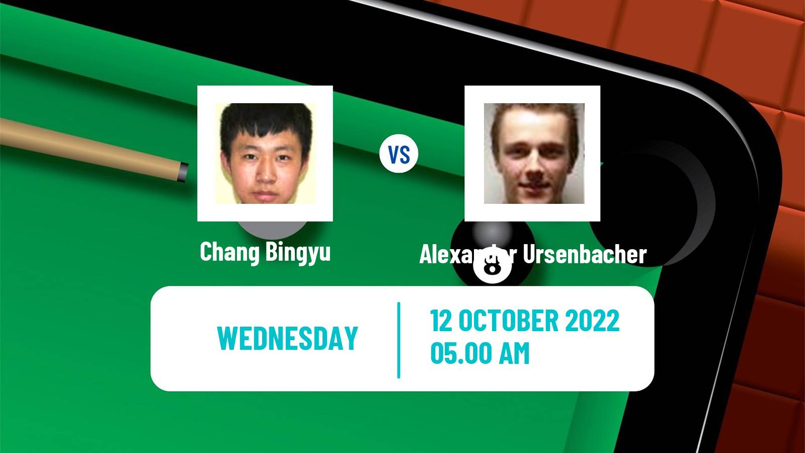 Snooker Snooker Chang Bingyu - Alexander Ursenbacher