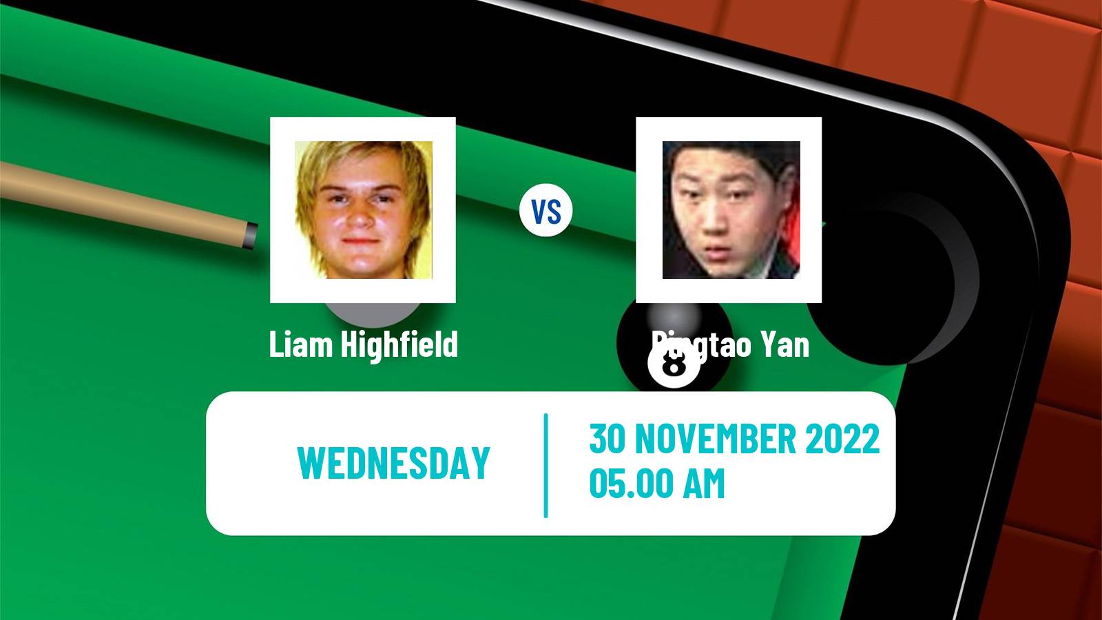 Snooker Snooker Liam Highfield - Bingtao Yan