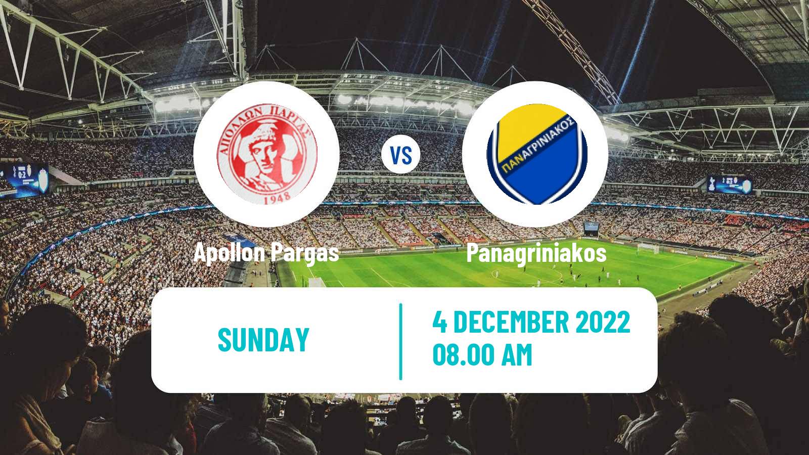 Soccer Greek Gamma Ethniki - Group 3 Apollon Pargas - Panagriniakos