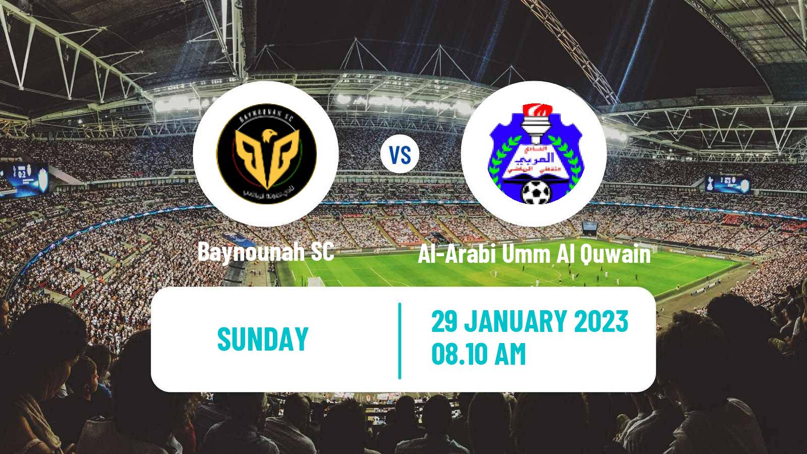 Soccer UAE Division 1 Baynounah - Al-Arabi Umm Al Quwain