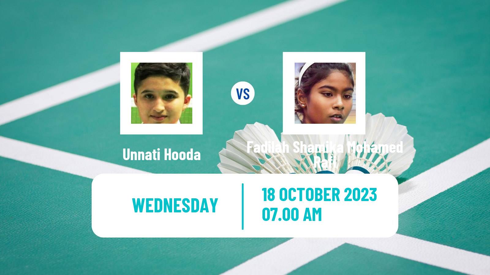 Badminton BWF World Tour Abu Dhabi Masters Women Unnati Hooda - Fadilah Shamika Mohamed Rafi