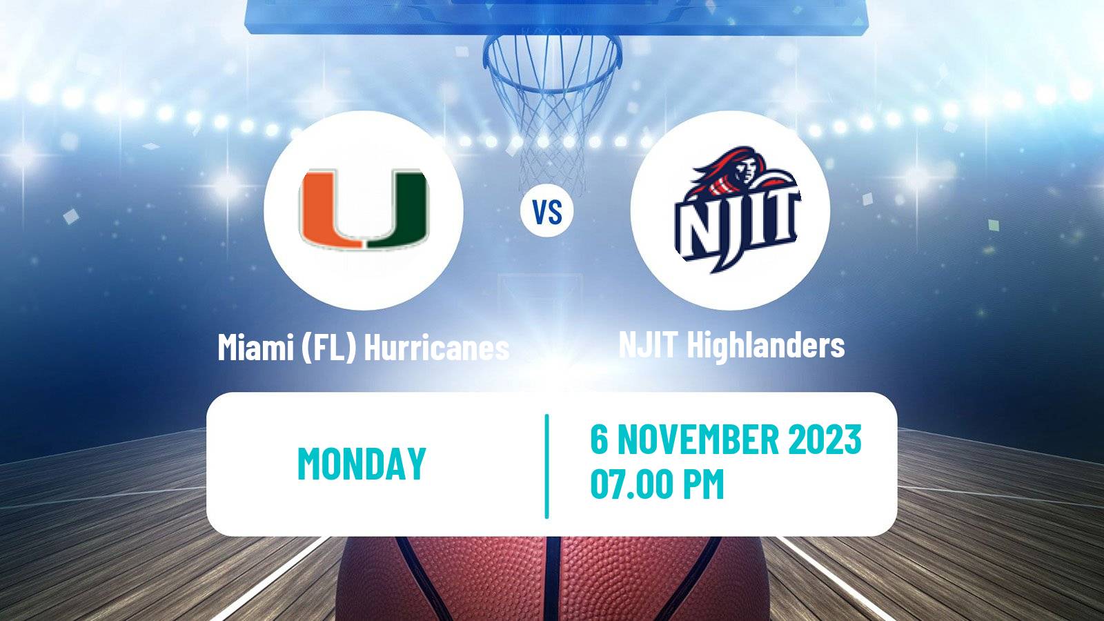 Basketball NCAA College Basketball Miami FL Hurricanes - NJIT Highlanders