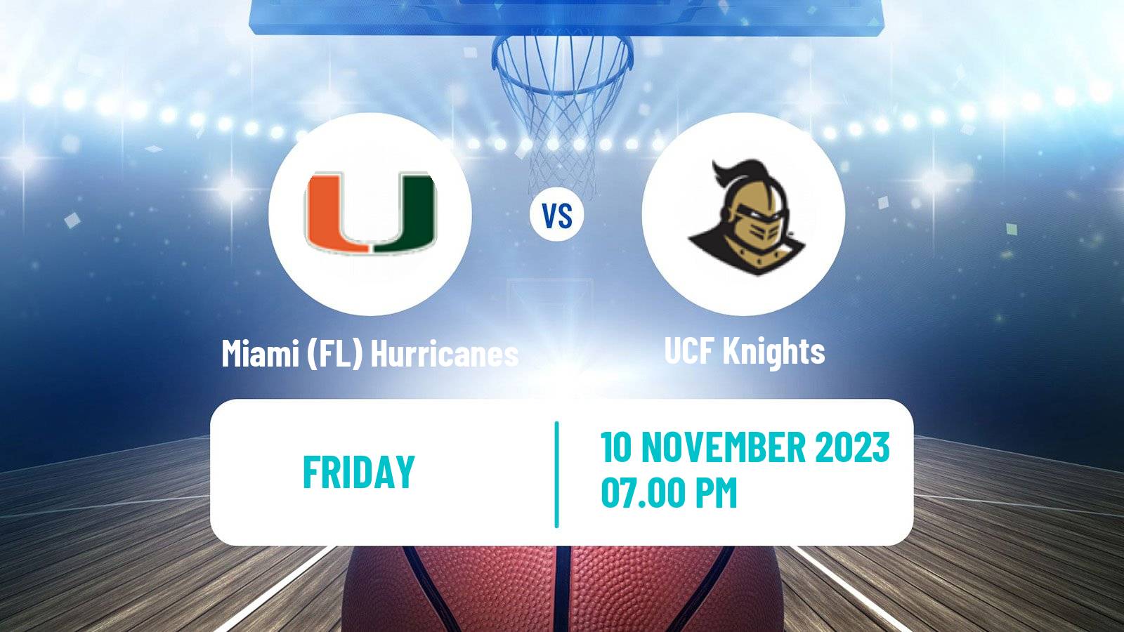 Basketball NCAA College Basketball Miami FL Hurricanes - UCF Knights