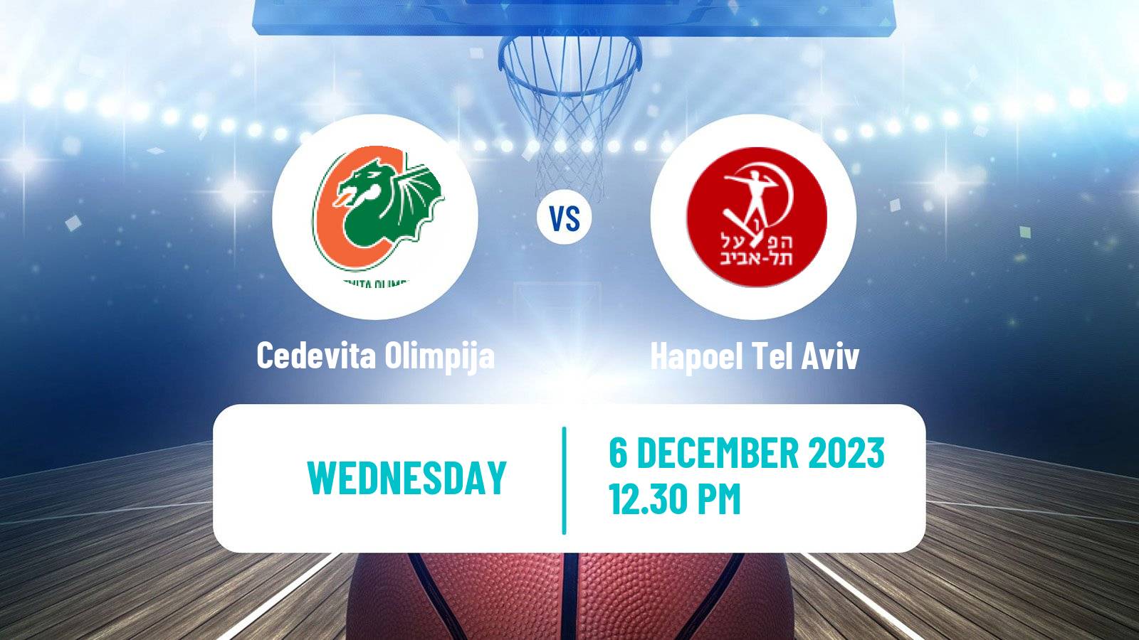 Basketball Eurocup Cedevita Olimpija - Hapoel Tel Aviv