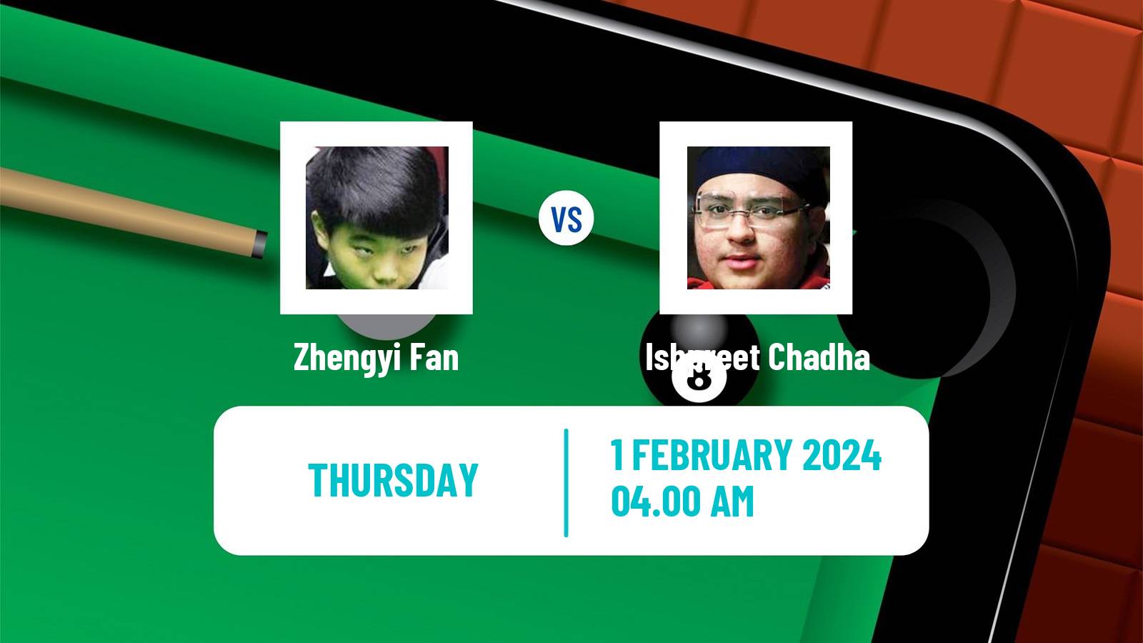 Snooker German Masters Zhengyi Fan - Ishpreet Chadha
