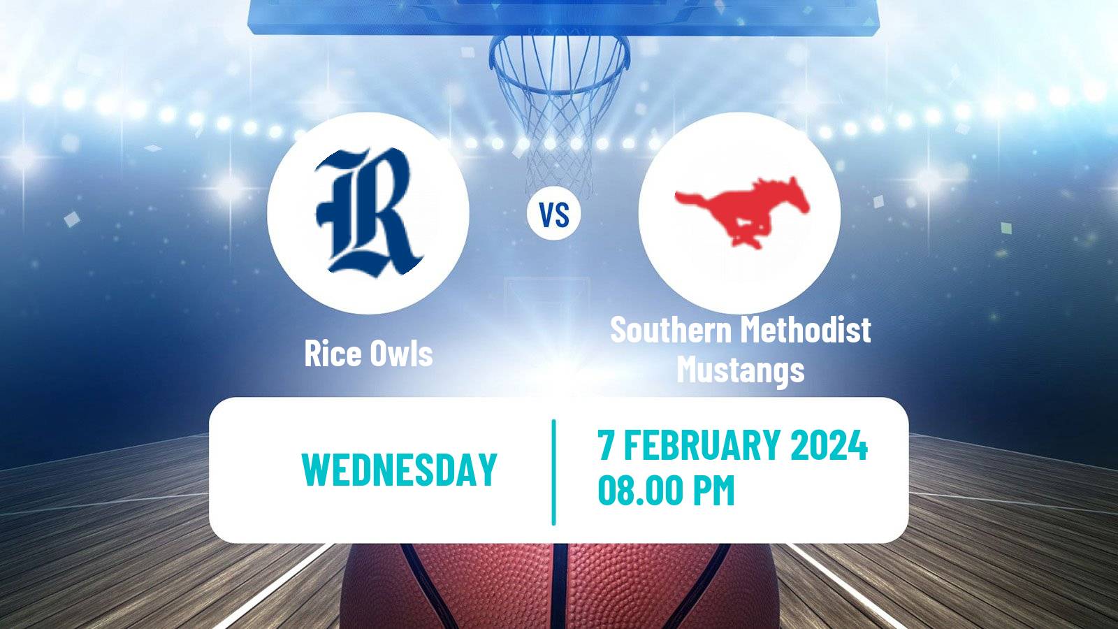Basketball NCAA College Basketball Rice Owls - Southern Methodist Mustangs