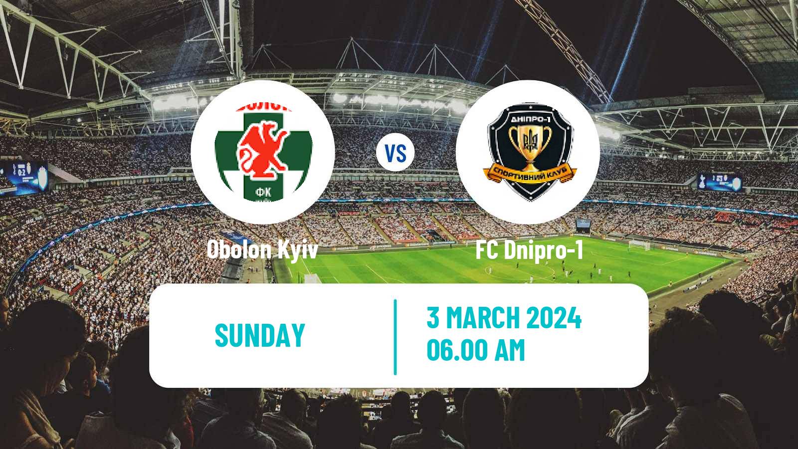Soccer Ukrainian Premier League Obolon - Dnipro-1