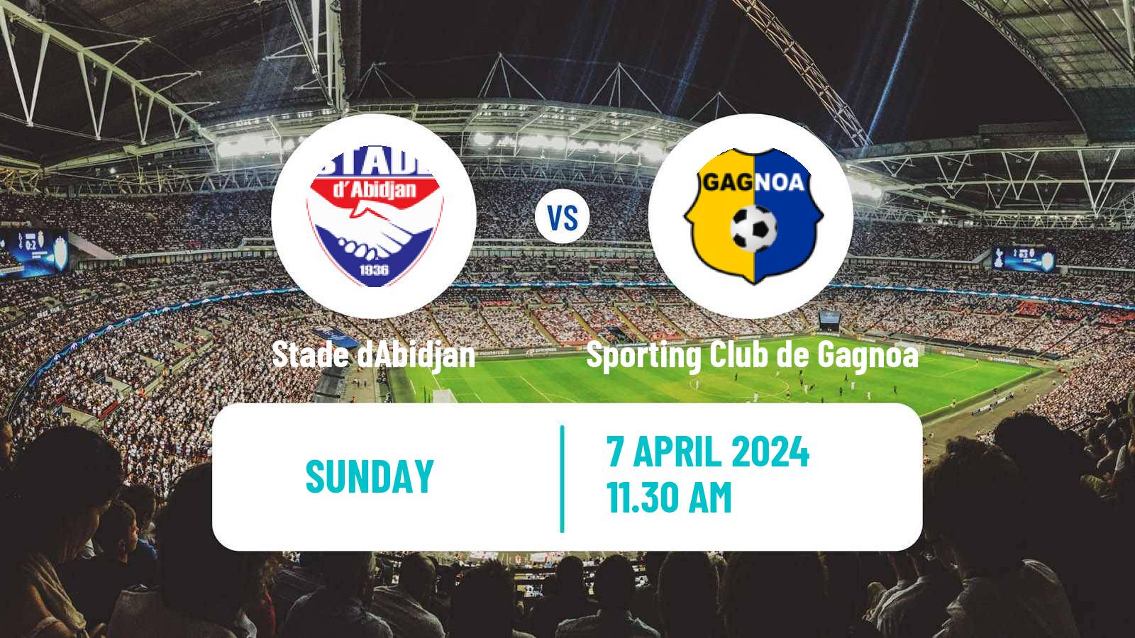 Soccer Cote d`Ivoire Ligue 1 Stade dAbidjan - Sporting Club de Gagnoa