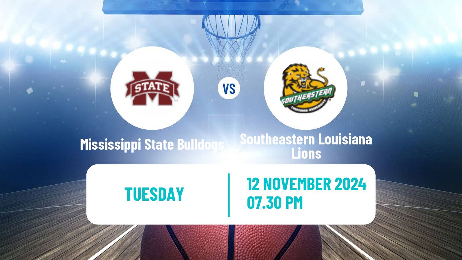Basketball NCAA College Basketball Mississippi State Bulldogs - Southeastern Louisiana Lions