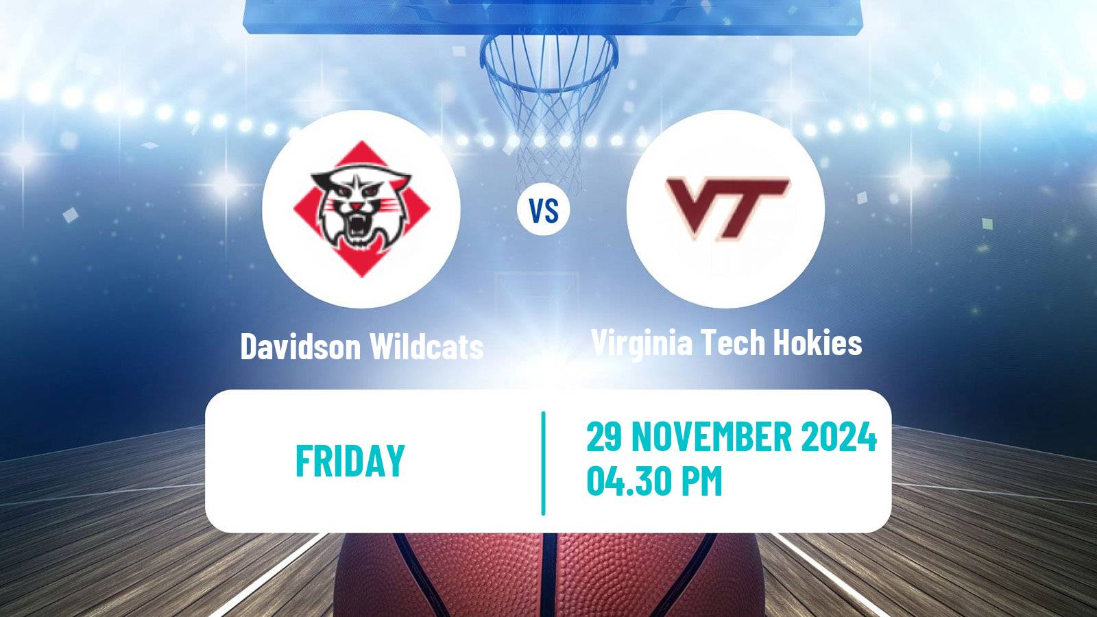 Basketball NCAA College Basketball Women Davidson Wildcats - Virginia Tech Hokies
