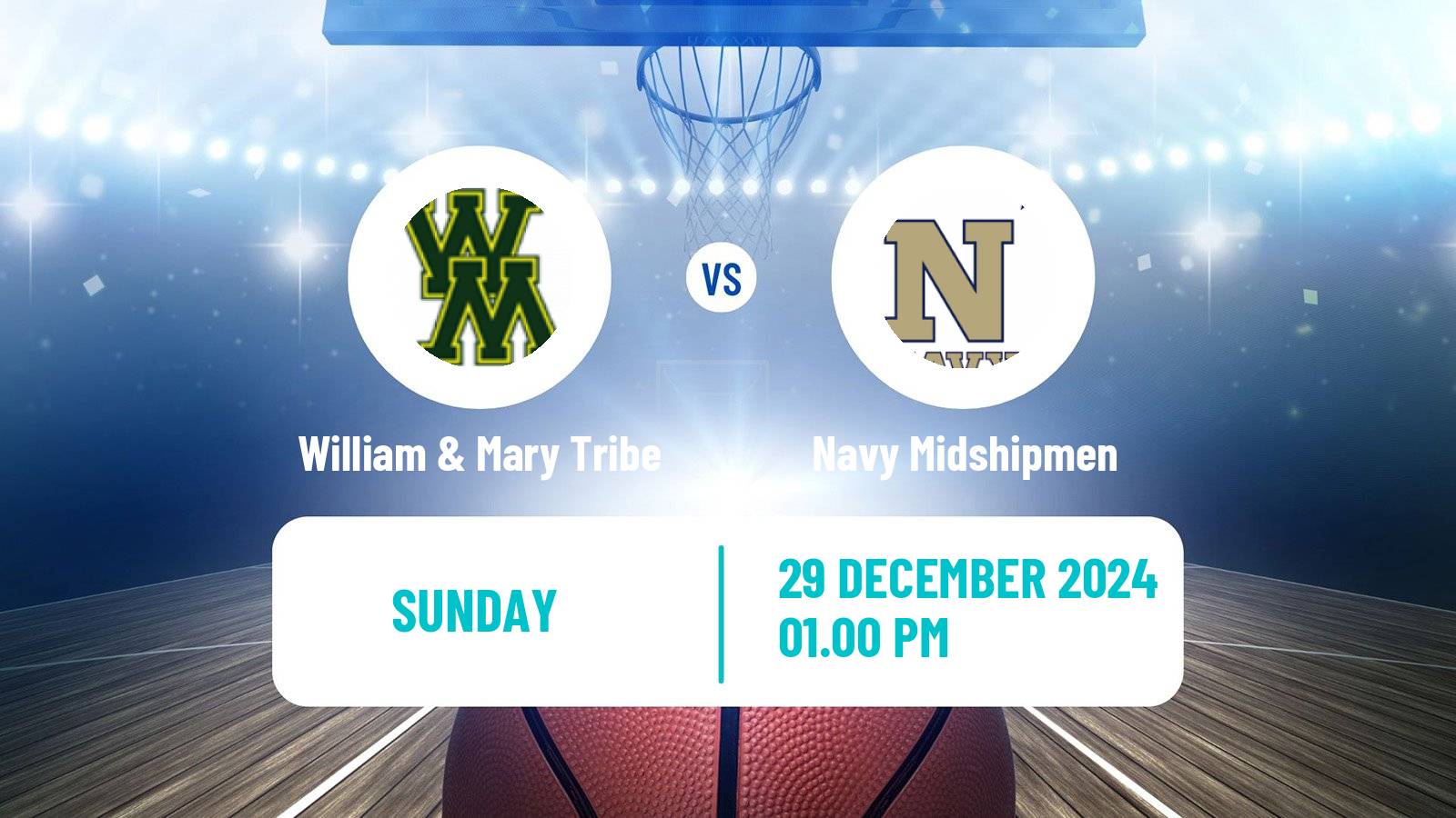 Basketball NCAA College Basketball William & Mary Tribe - Navy Midshipmen