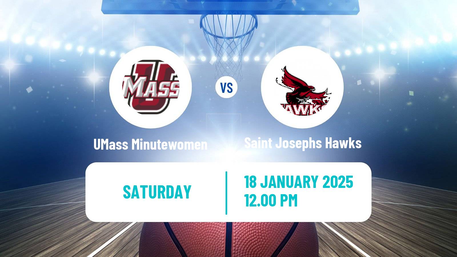 Basketball NCAA College Basketball Women UMass Minutewomen - Saint Josephs Hawks