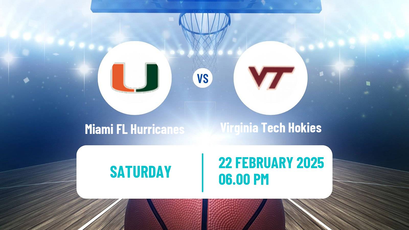 Basketball NCAA College Basketball Miami FL Hurricanes - Virginia Tech Hokies
