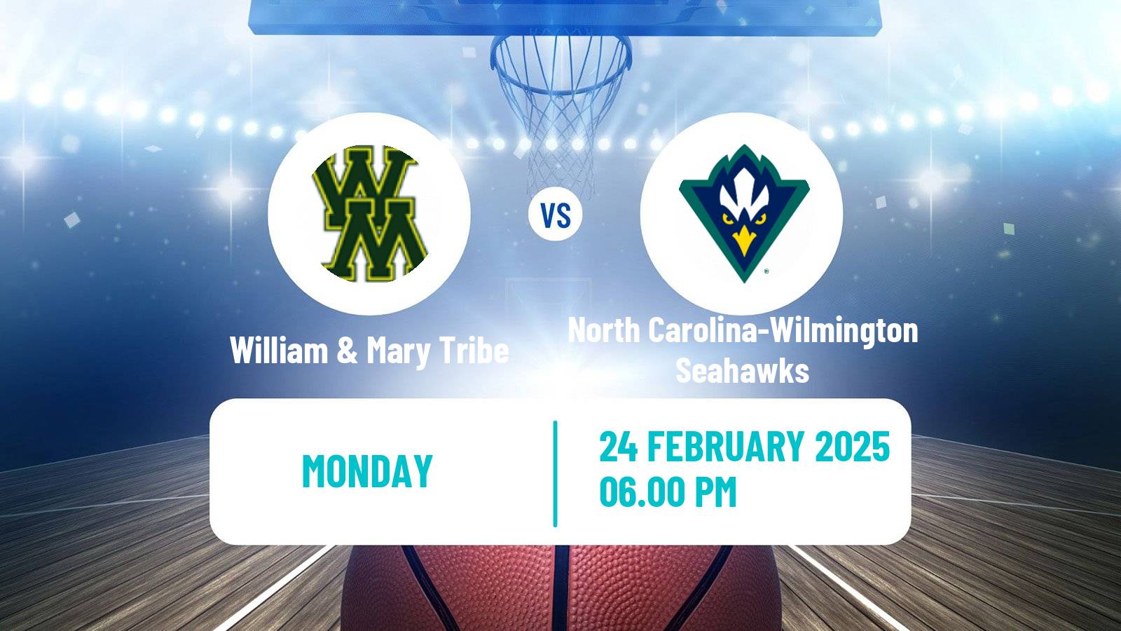 Basketball NCAA College Basketball William & Mary Tribe - North Carolina-Wilmington Seahawks