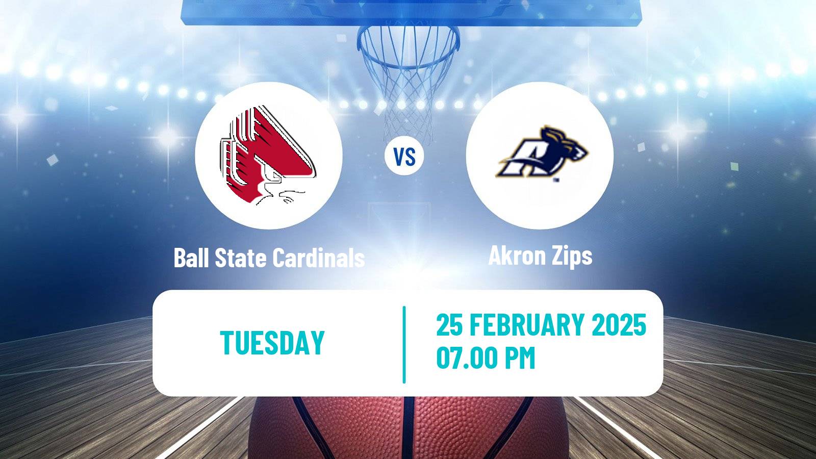 Basketball NCAA College Basketball Ball State Cardinals - Akron Zips