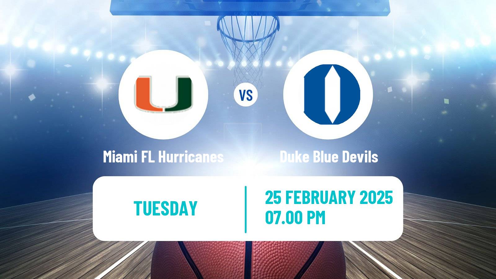 Basketball NCAA College Basketball Miami FL Hurricanes - Duke Blue Devils