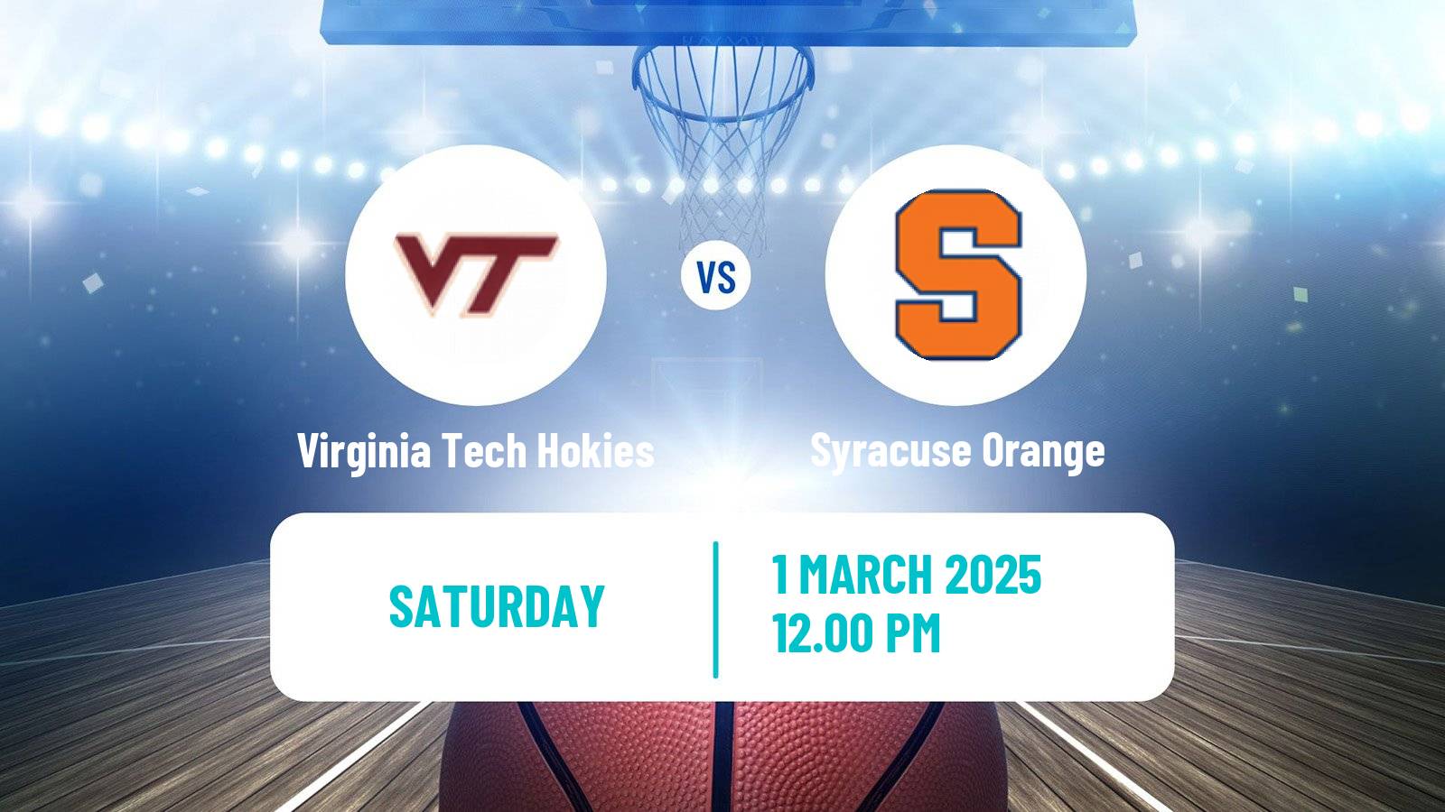 Basketball NCAA College Basketball Virginia Tech Hokies - Syracuse Orange