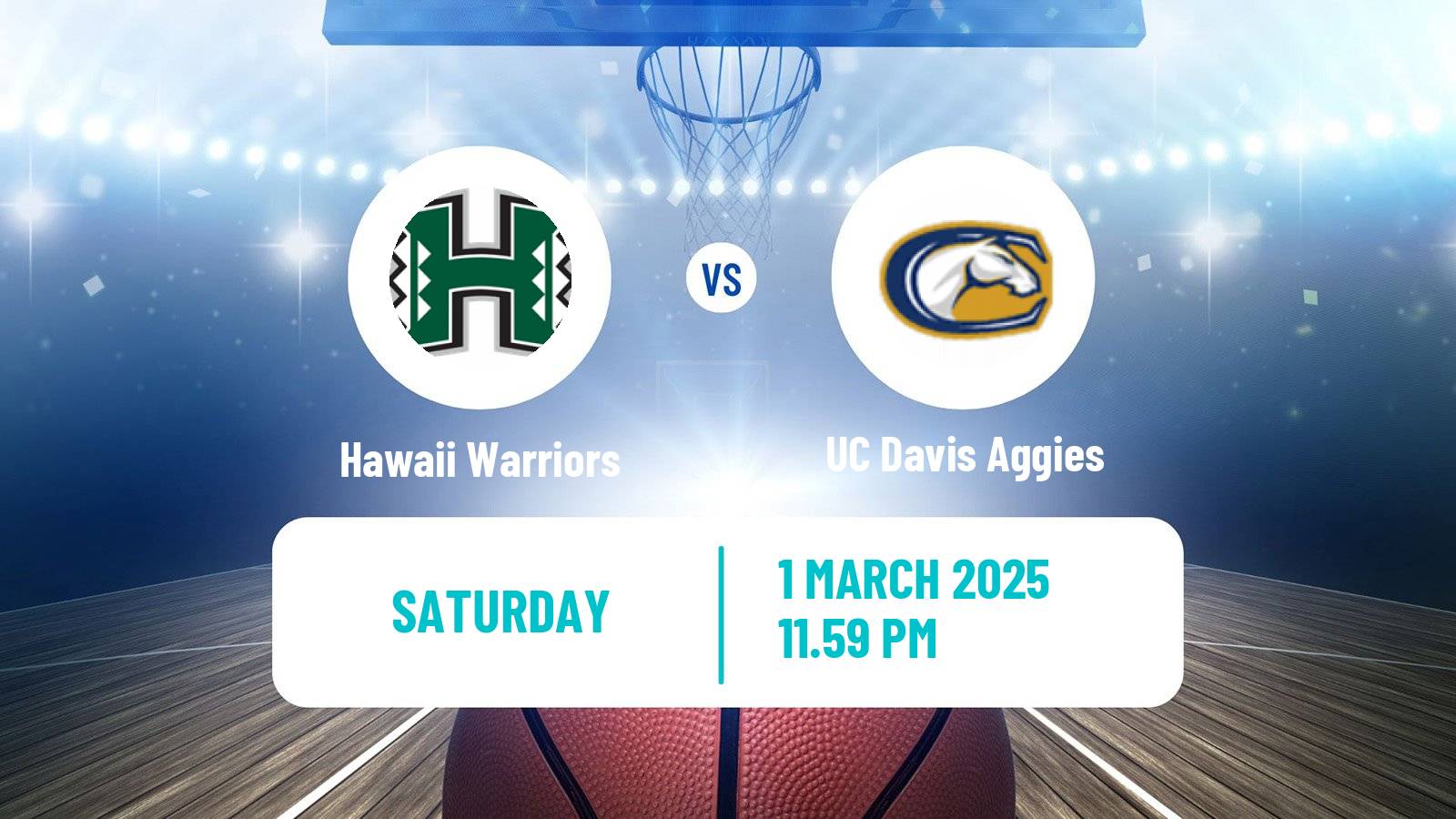 Basketball NCAA College Basketball Hawaii Warriors - UC Davis Aggies