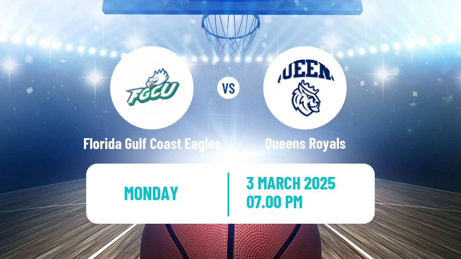 Basketball NCAA College Basketball Florida Gulf Coast Eagles - Queens Royals