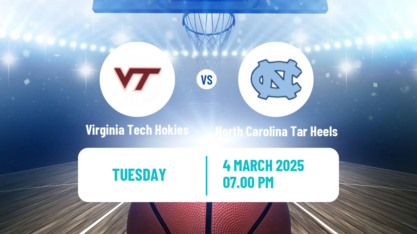 Basketball NCAA College Basketball Virginia Tech Hokies - North Carolina Tar Heels