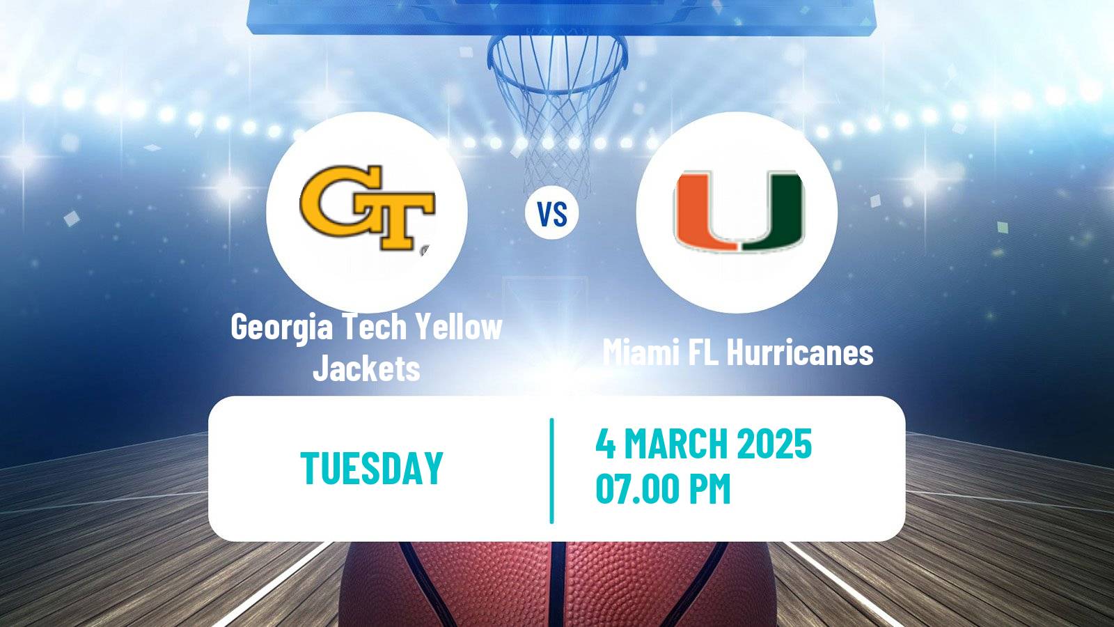 Basketball NCAA College Basketball Georgia Tech Yellow Jackets - Miami FL Hurricanes