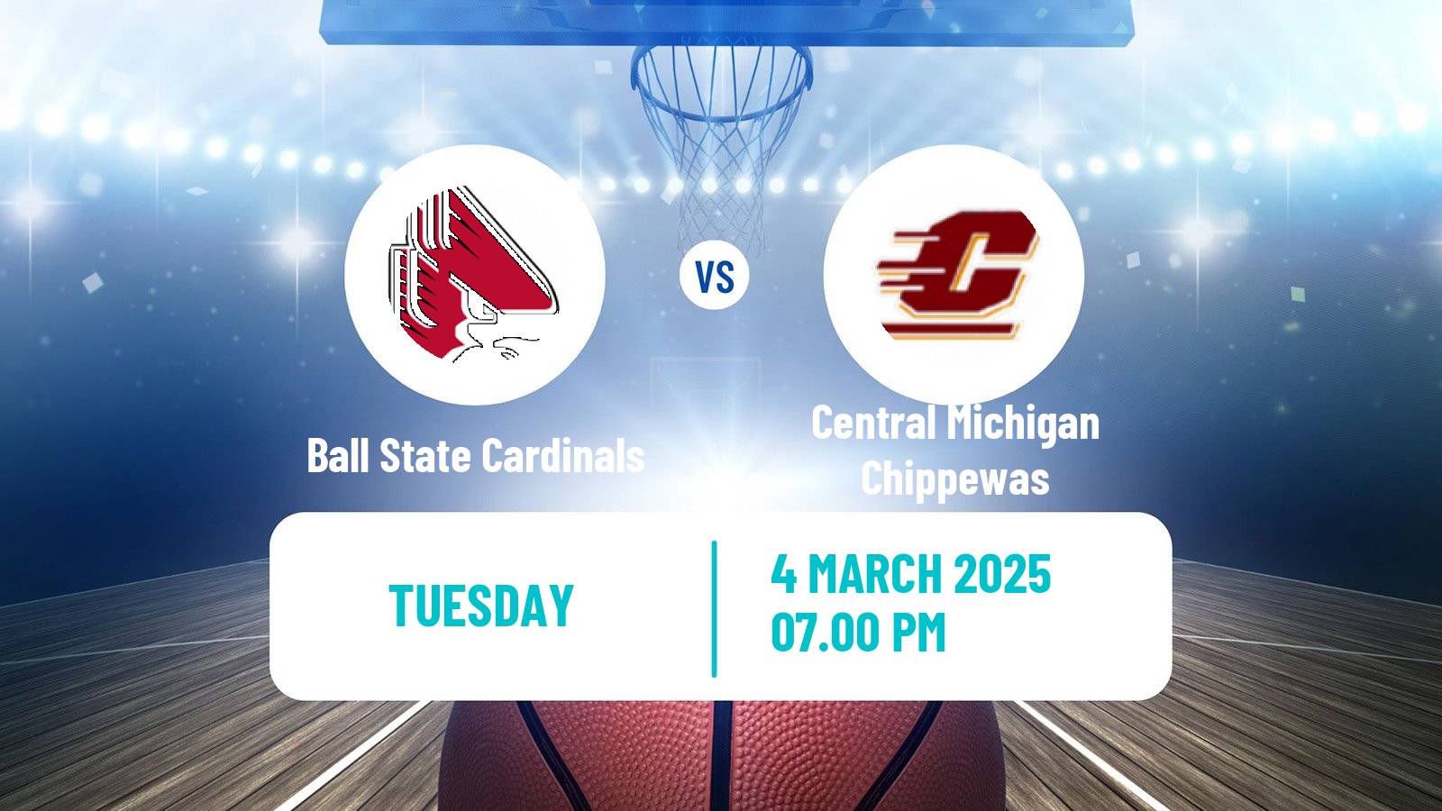 Basketball NCAA College Basketball Ball State Cardinals - Central Michigan Chippewas