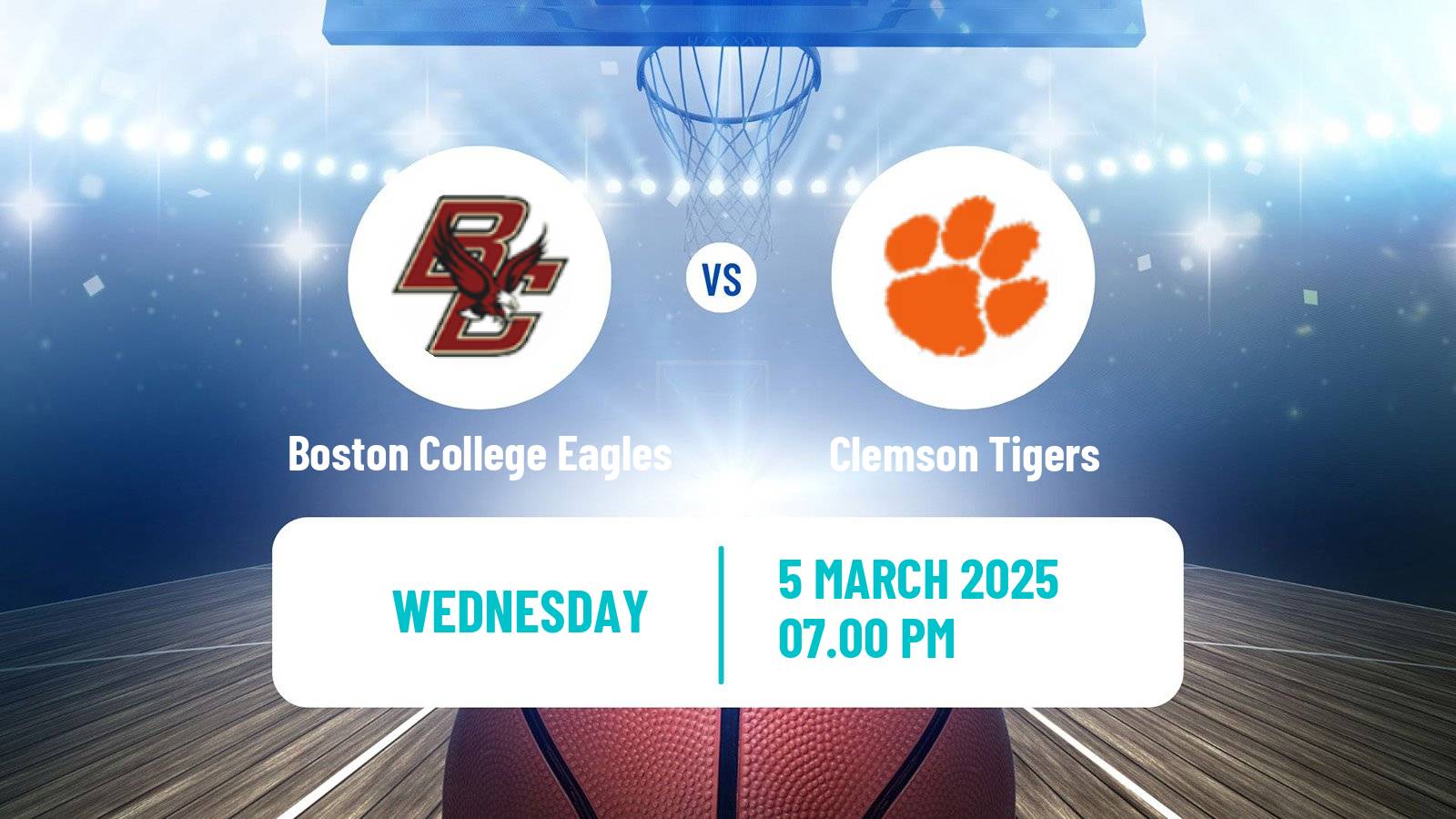 Basketball NCAA College Basketball Boston College Eagles - Clemson Tigers