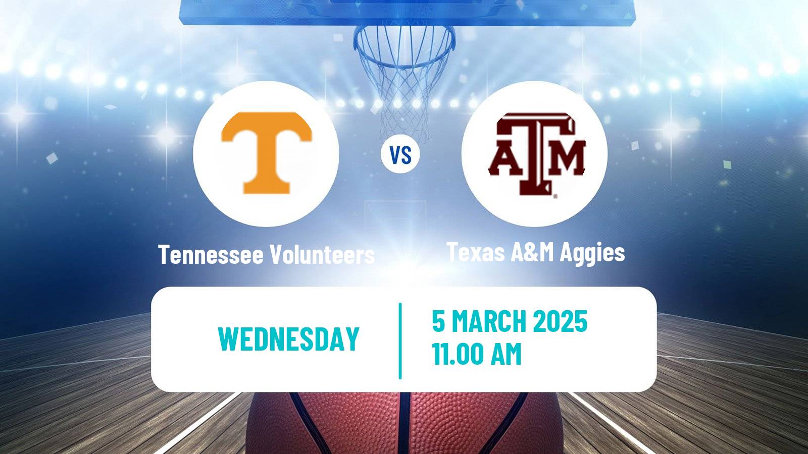 Basketball NCAA College Basketball Women Tennessee Volunteers - Texas A&M Aggies