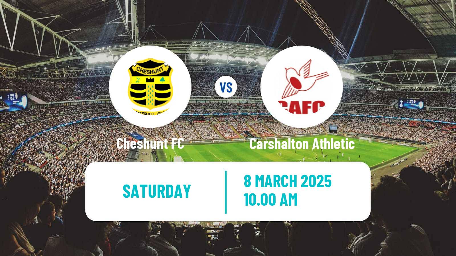 Soccer English Isthmian League Premier Division Cheshunt - Carshalton Athletic
