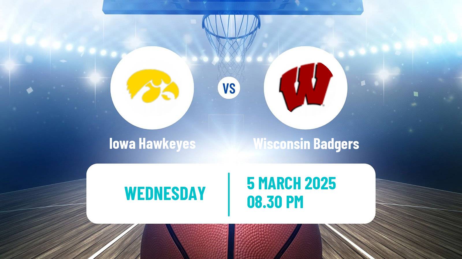 Basketball NCAA College Basketball Women Iowa Hawkeyes - Wisconsin Badgers