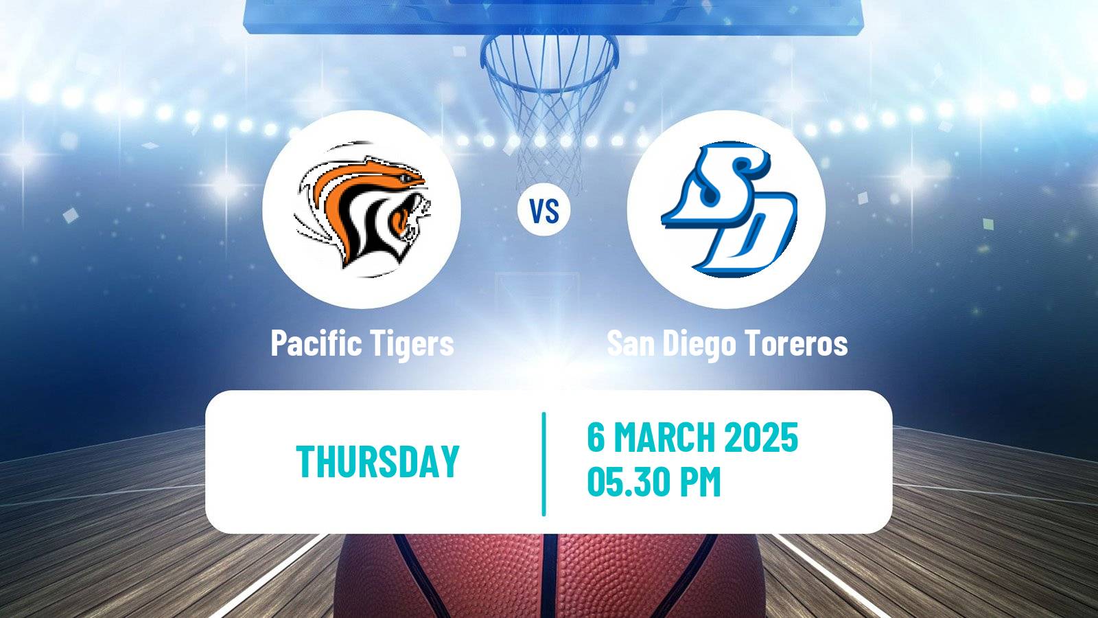 Basketball NCAA College Basketball Pacific Tigers - San Diego Toreros