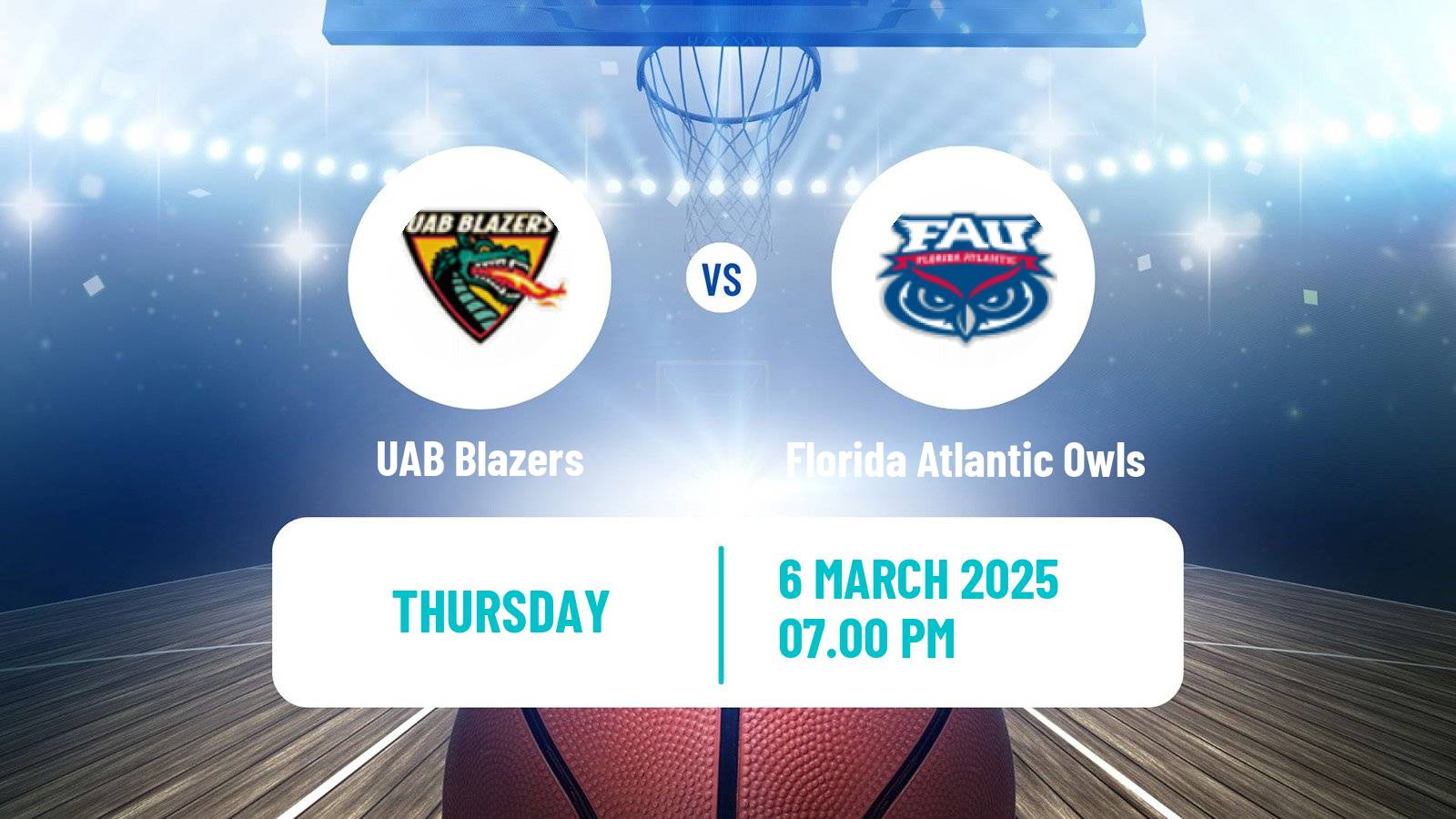Basketball NCAA College Basketball UAB Blazers - Florida Atlantic Owls