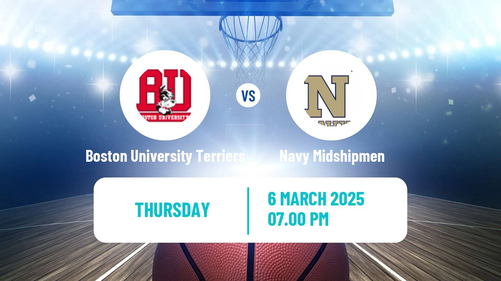 Basketball NCAA College Basketball Boston University Terriers - Navy Midshipmen