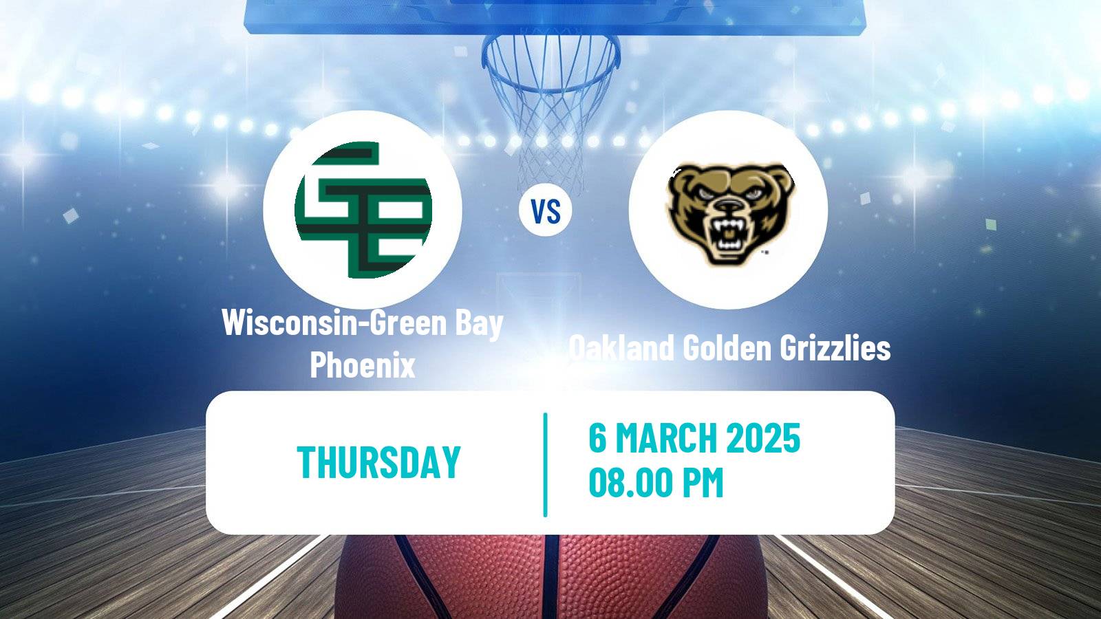 Basketball NCAA College Basketball Women Wisconsin-Green Bay Phoenix - Oakland Golden Grizzlies