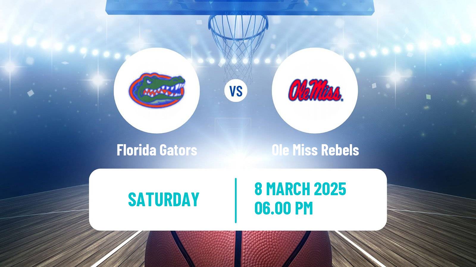 Basketball NCAA College Basketball Florida Gators - Ole Miss Rebels