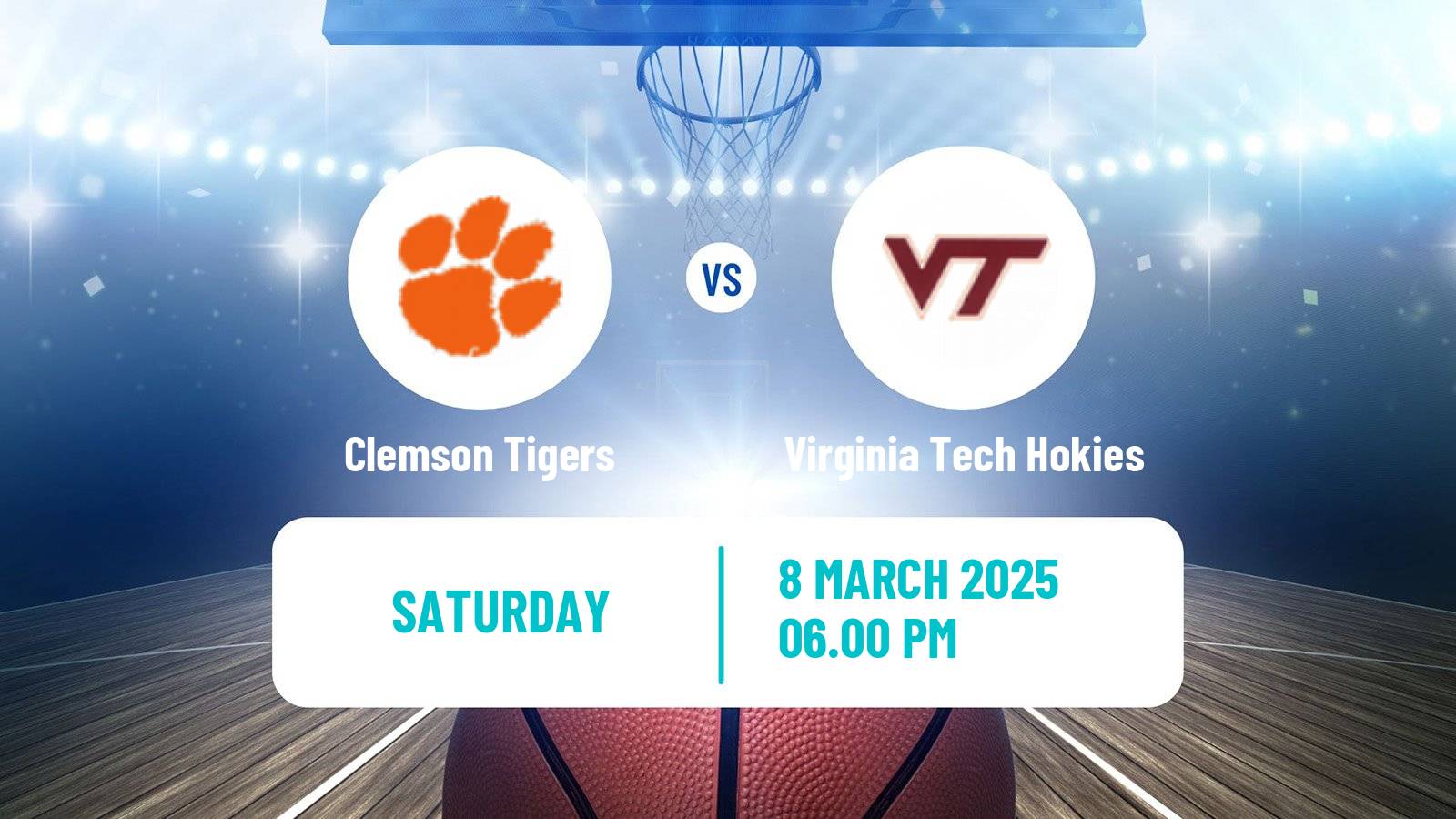 Basketball NCAA College Basketball Clemson Tigers - Virginia Tech Hokies