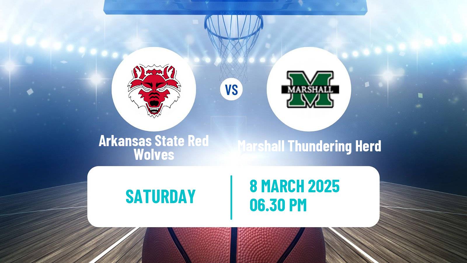 Basketball NCAA College Basketball Arkansas State Red Wolves - Marshall Thundering Herd