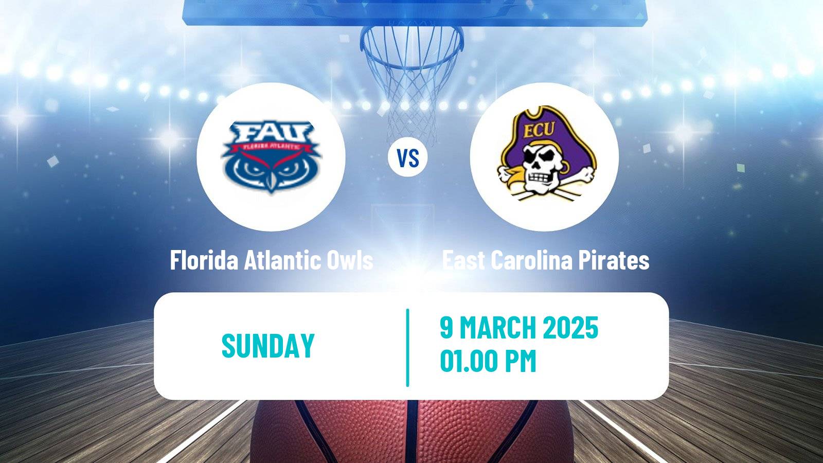 Basketball NCAA College Basketball Florida Atlantic Owls - East Carolina Pirates