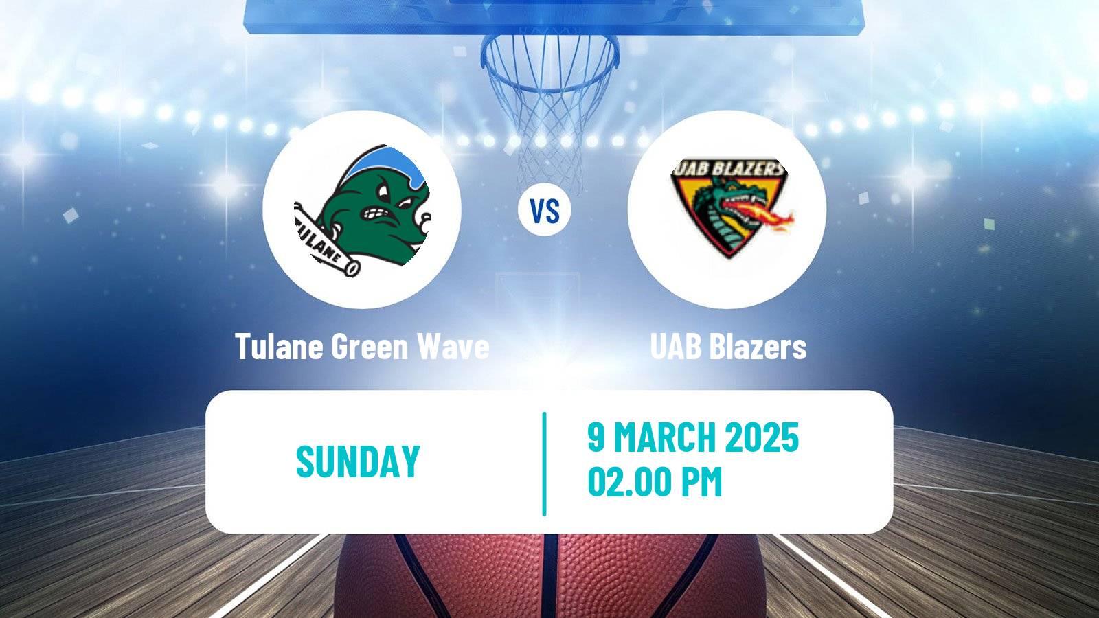 Basketball NCAA College Basketball Tulane Green Wave - UAB Blazers