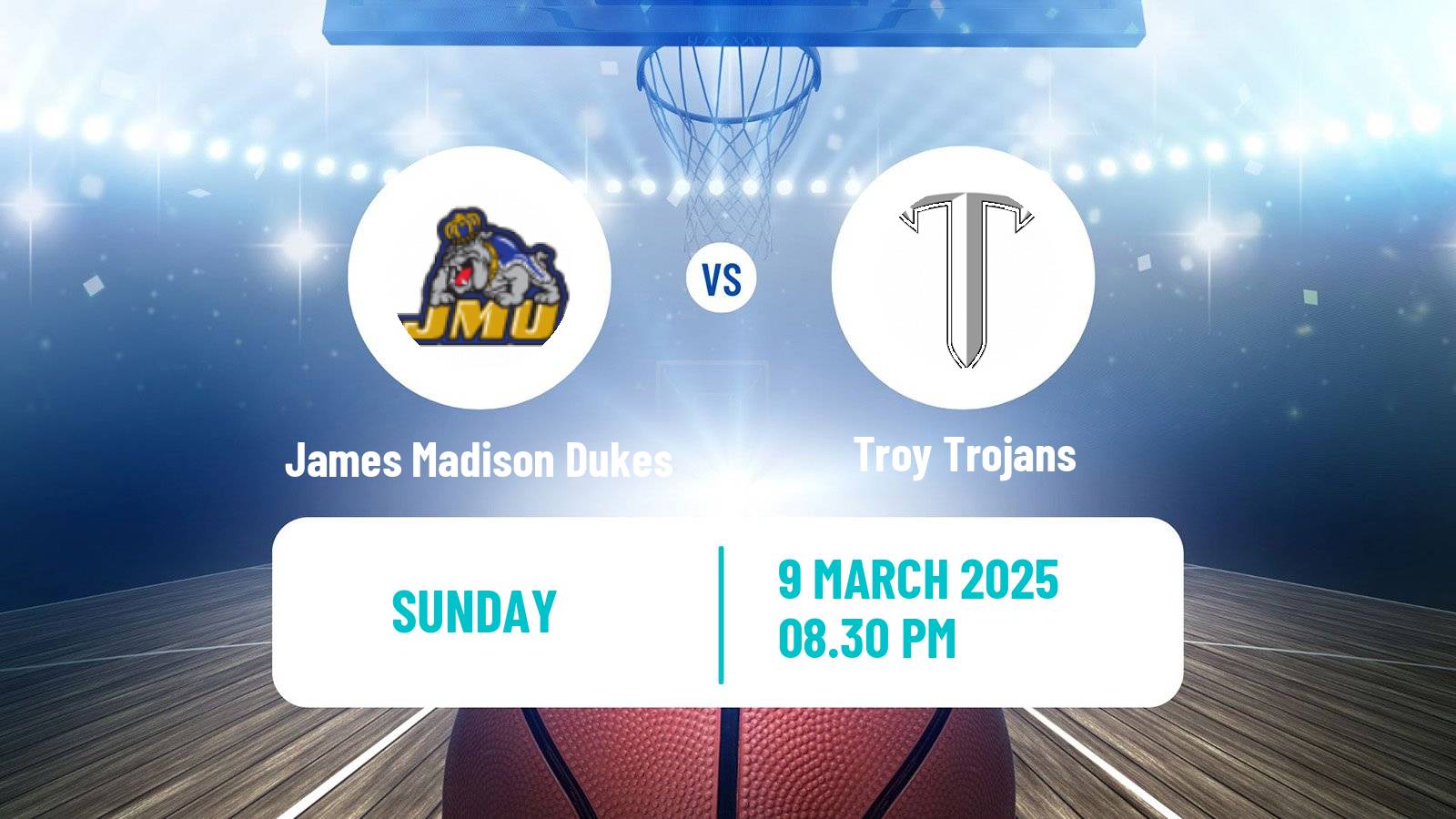 Basketball NCAA College Basketball James Madison Dukes - Troy Trojans