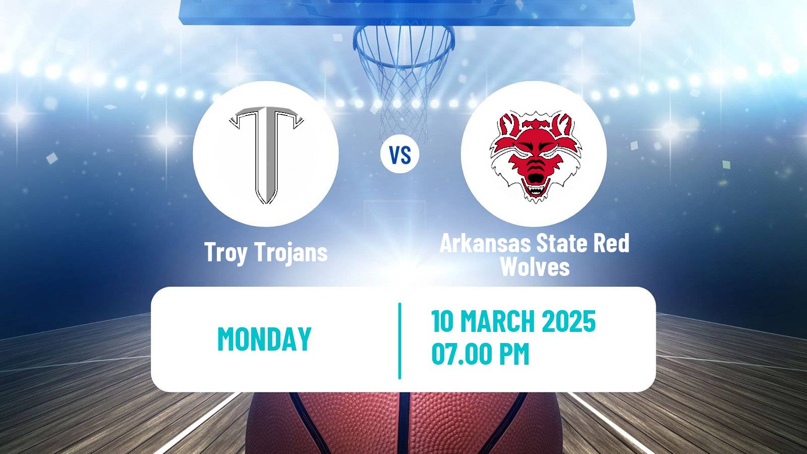 Basketball NCAA College Basketball Troy Trojans - Arkansas State Red Wolves