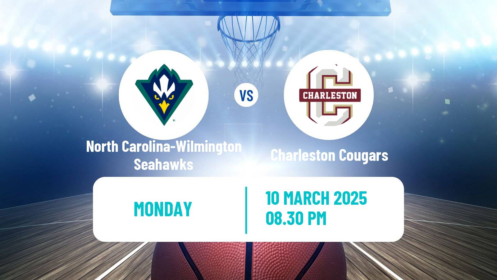 Basketball NCAA College Basketball North Carolina-Wilmington Seahawks - Charleston Cougars