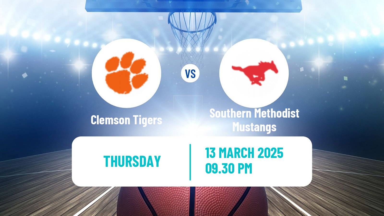 Basketball NCAA College Basketball Clemson Tigers - Southern Methodist Mustangs