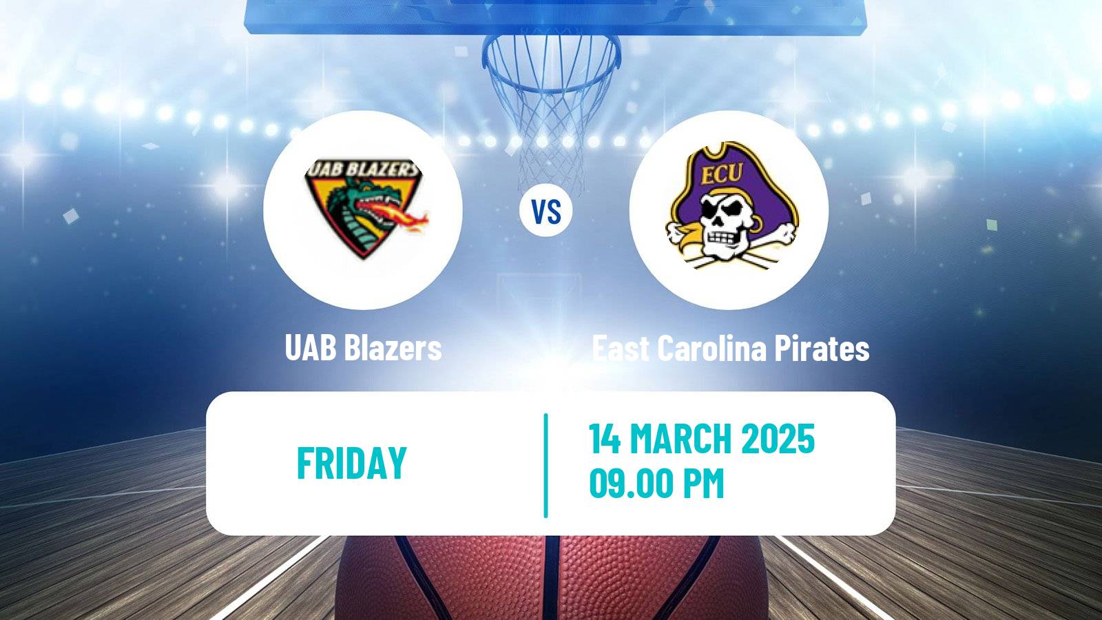 Basketball NCAA College Basketball UAB Blazers - East Carolina Pirates