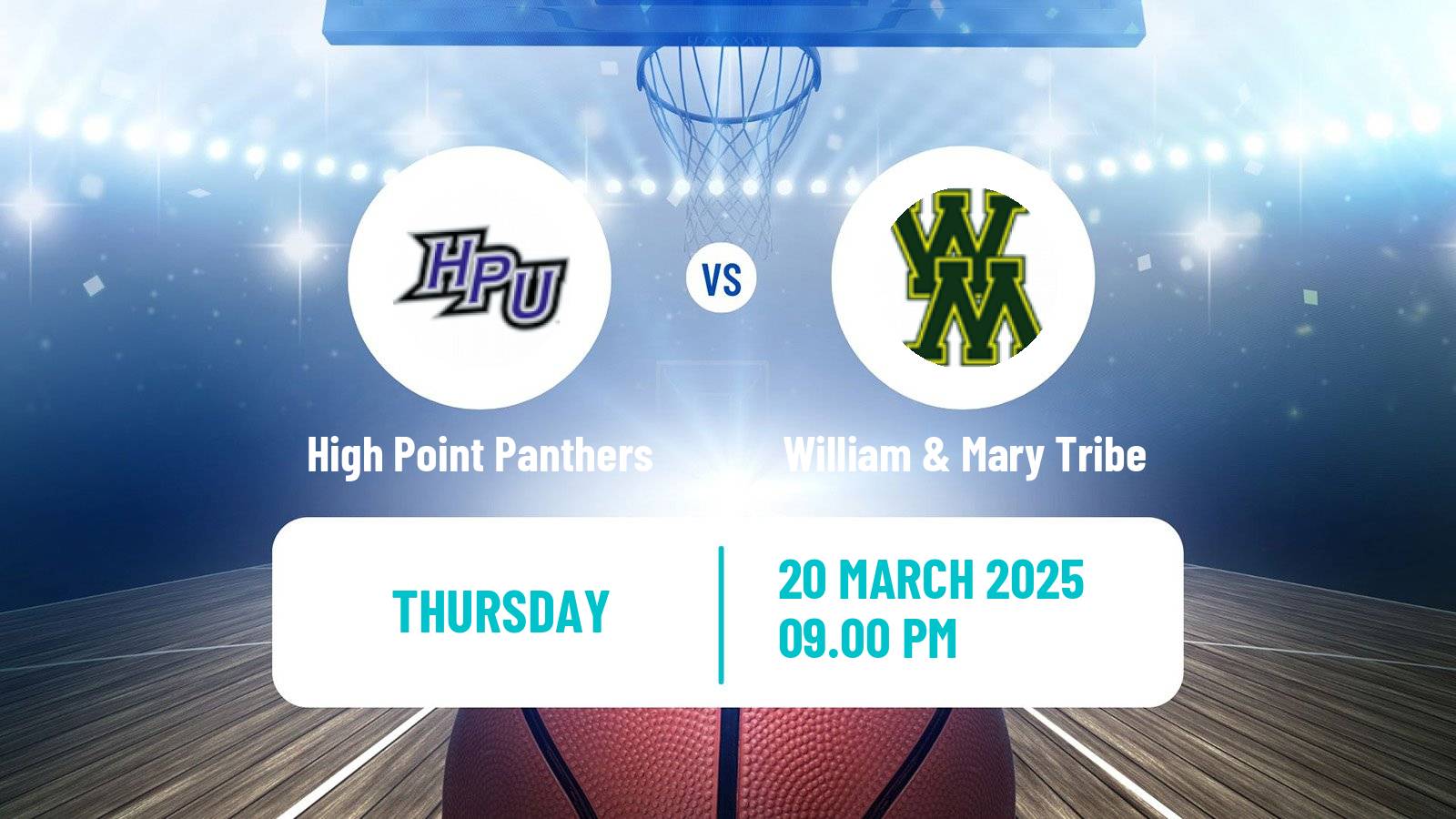 Basketball NCAA College Basketball Women High Point Panthers - William & Mary Tribe