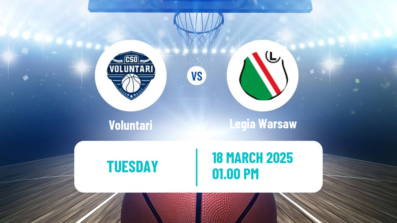 Basketball ENBL Voluntari - Legia Warsaw