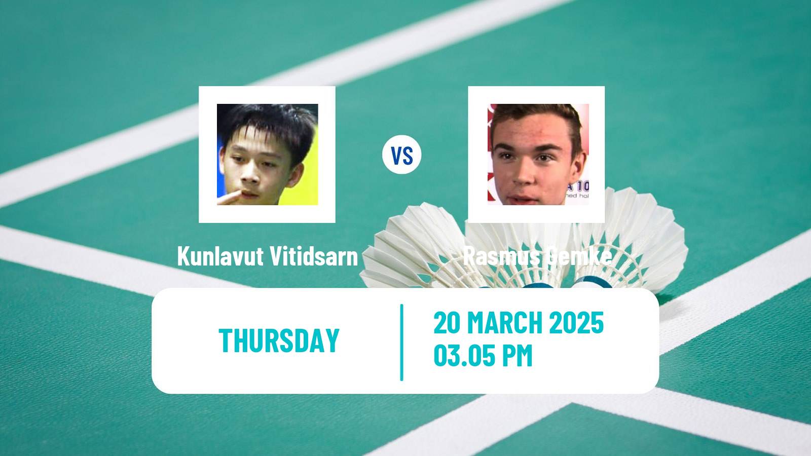 Badminton BWF World Tour Swiss Open Men Kunlavut Vitidsarn - Rasmus Gemke