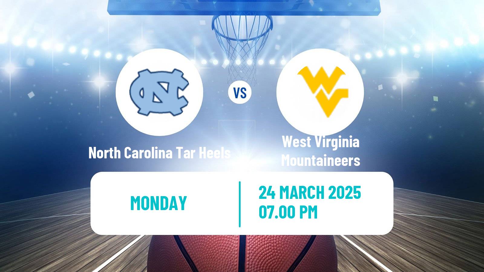 Basketball NCAA College Basketball Women North Carolina Tar Heels - West Virginia Mountaineers